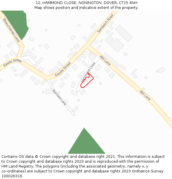 12, HAMMOND CLOSE, NONINGTON, DOVER, CT15 4NH: Location map and indicative extent of plot