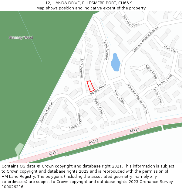 12, HANDA DRIVE, ELLESMERE PORT, CH65 9HL: Location map and indicative extent of plot