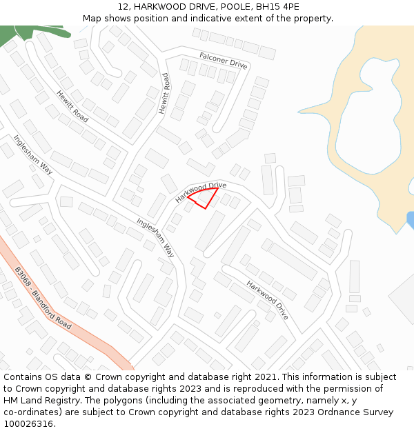 12, HARKWOOD DRIVE, POOLE, BH15 4PE: Location map and indicative extent of plot