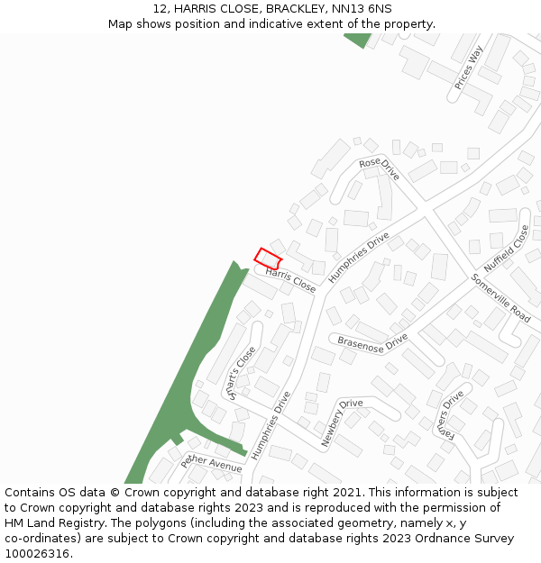 12, HARRIS CLOSE, BRACKLEY, NN13 6NS: Location map and indicative extent of plot