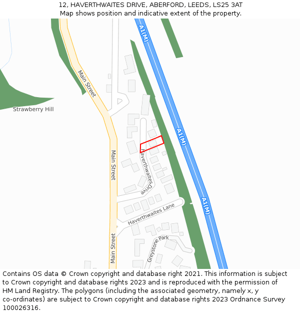 12, HAVERTHWAITES DRIVE, ABERFORD, LEEDS, LS25 3AT: Location map and indicative extent of plot