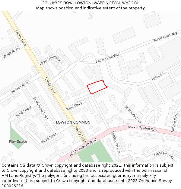 12, HAYES ROW, LOWTON, WARRINGTON, WA3 1DL: Location map and indicative extent of plot