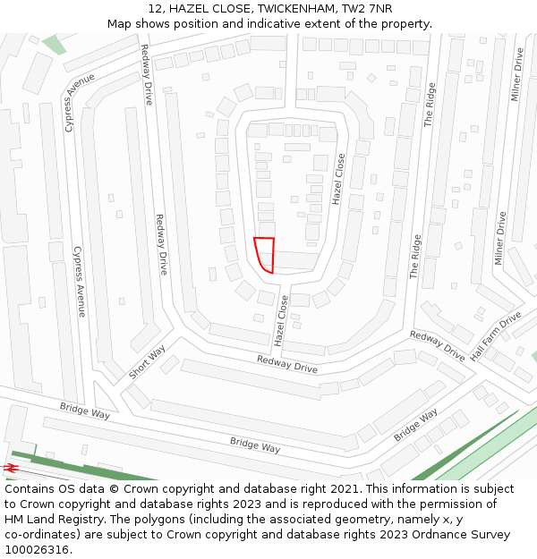 12, HAZEL CLOSE, TWICKENHAM, TW2 7NR: Location map and indicative extent of plot