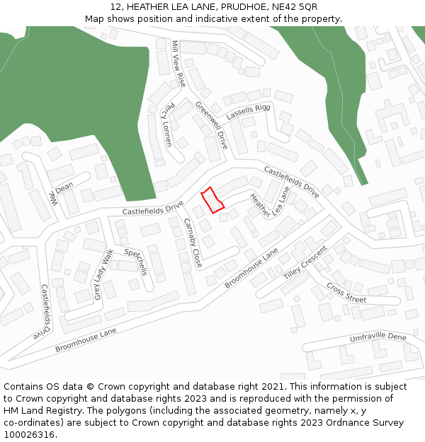 12, HEATHER LEA LANE, PRUDHOE, NE42 5QR: Location map and indicative extent of plot