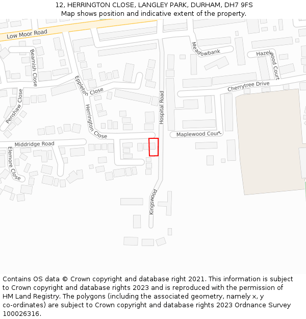 12, HERRINGTON CLOSE, LANGLEY PARK, DURHAM, DH7 9FS: Location map and indicative extent of plot