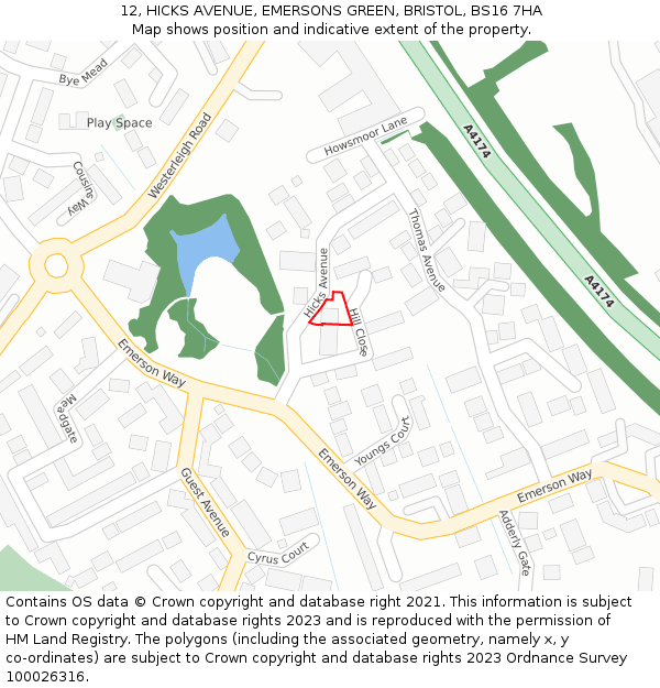 12, HICKS AVENUE, EMERSONS GREEN, BRISTOL, BS16 7HA: Location map and indicative extent of plot