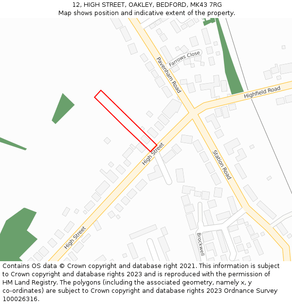 12, HIGH STREET, OAKLEY, BEDFORD, MK43 7RG: Location map and indicative extent of plot