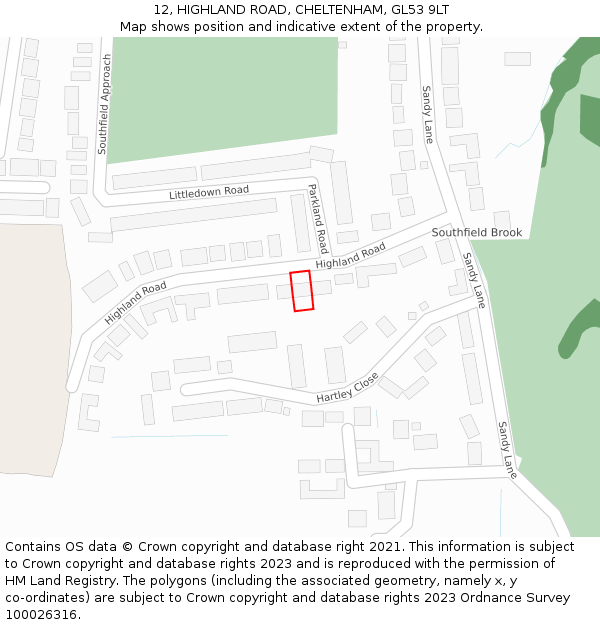 12, HIGHLAND ROAD, CHELTENHAM, GL53 9LT: Location map and indicative extent of plot