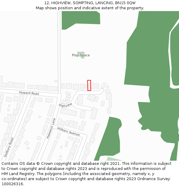 12, HIGHVIEW, SOMPTING, LANCING, BN15 0QW: Location map and indicative extent of plot