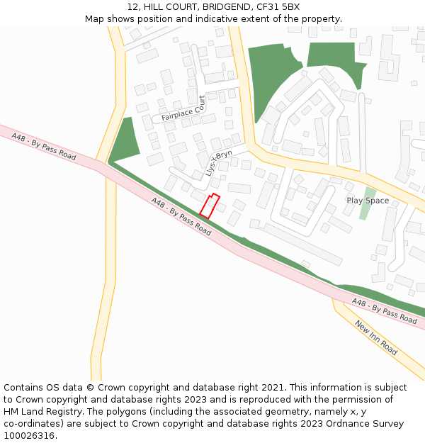 12, HILL COURT, BRIDGEND, CF31 5BX: Location map and indicative extent of plot