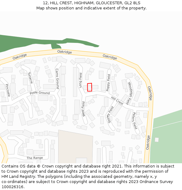 12, HILL CREST, HIGHNAM, GLOUCESTER, GL2 8LS: Location map and indicative extent of plot