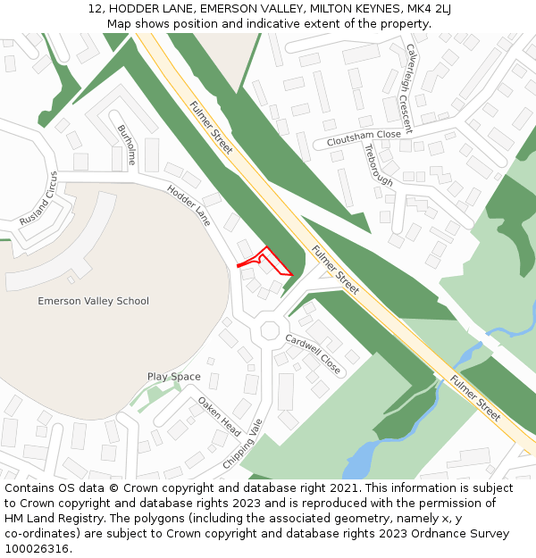 12, HODDER LANE, EMERSON VALLEY, MILTON KEYNES, MK4 2LJ: Location map and indicative extent of plot