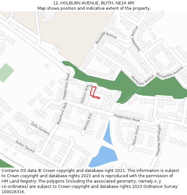 12, HOLBURN AVENUE, BLYTH, NE24 4RY: Location map and indicative extent of plot