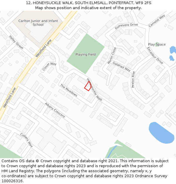 12, HONEYSUCKLE WALK, SOUTH ELMSALL, PONTEFRACT, WF9 2FS: Location map and indicative extent of plot