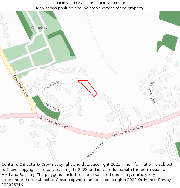 12, HURST CLOSE, TENTERDEN, TN30 6UG: Location map and indicative extent of plot