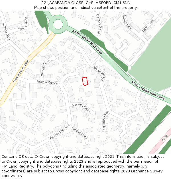 12, JACARANDA CLOSE, CHELMSFORD, CM1 6NN: Location map and indicative extent of plot