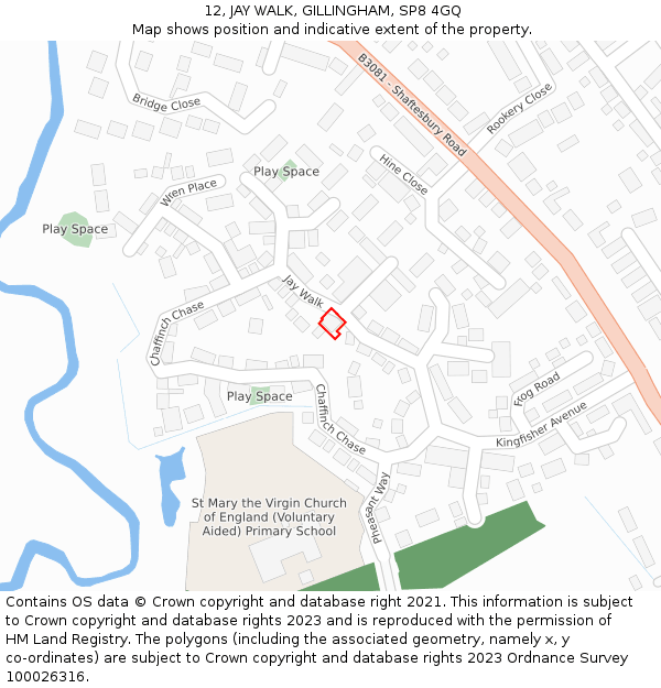 12, JAY WALK, GILLINGHAM, SP8 4GQ: Location map and indicative extent of plot