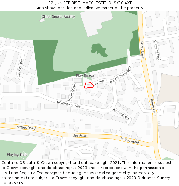 12, JUNIPER RISE, MACCLESFIELD, SK10 4XT: Location map and indicative extent of plot