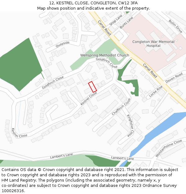 12, KESTREL CLOSE, CONGLETON, CW12 3FA: Location map and indicative extent of plot