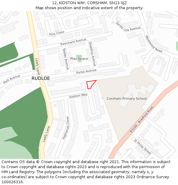 12, KIDSTON WAY, CORSHAM, SN13 0JZ: Location map and indicative extent of plot