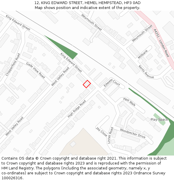 12, KING EDWARD STREET, HEMEL HEMPSTEAD, HP3 0AD: Location map and indicative extent of plot