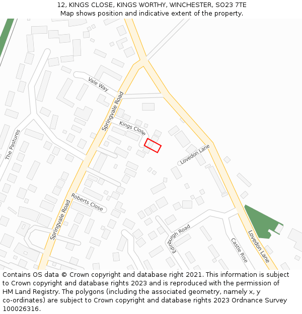 12, KINGS CLOSE, KINGS WORTHY, WINCHESTER, SO23 7TE: Location map and indicative extent of plot