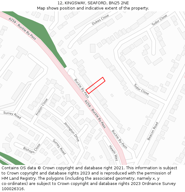 12, KINGSWAY, SEAFORD, BN25 2NE: Location map and indicative extent of plot