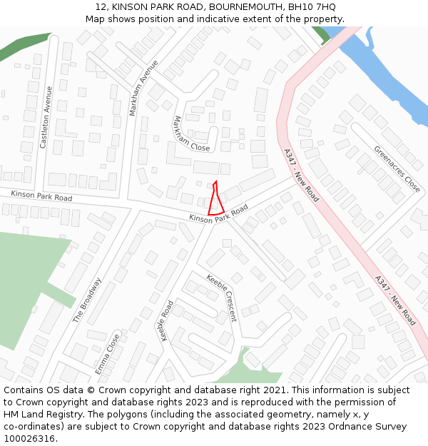 12, KINSON PARK ROAD, BOURNEMOUTH, BH10 7HQ: Location map and indicative extent of plot