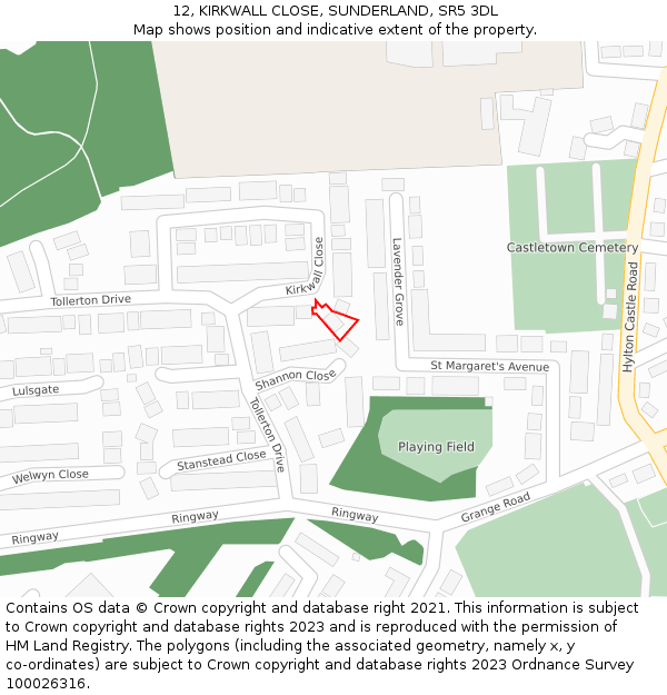 12, KIRKWALL CLOSE, SUNDERLAND, SR5 3DL: Location map and indicative extent of plot