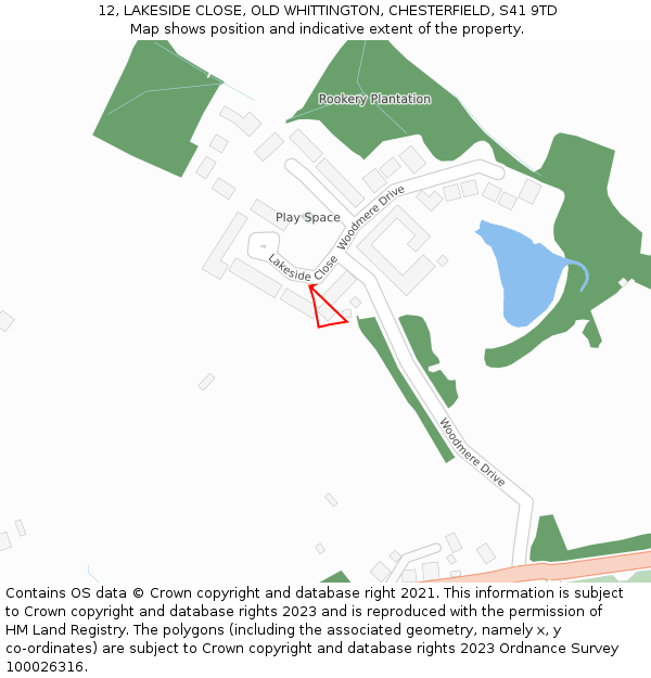 12, LAKESIDE CLOSE, OLD WHITTINGTON, CHESTERFIELD, S41 9TD: Location map and indicative extent of plot