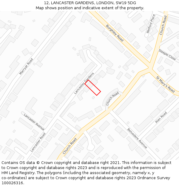 12, LANCASTER GARDENS, LONDON, SW19 5DG: Location map and indicative extent of plot