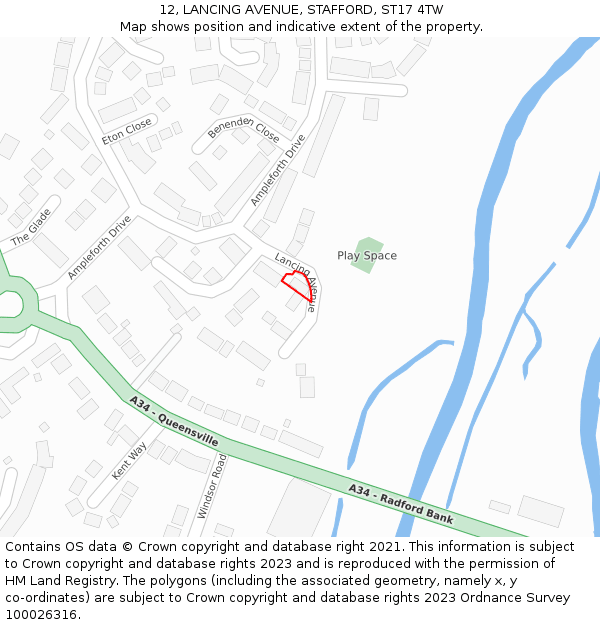 12, LANCING AVENUE, STAFFORD, ST17 4TW: Location map and indicative extent of plot