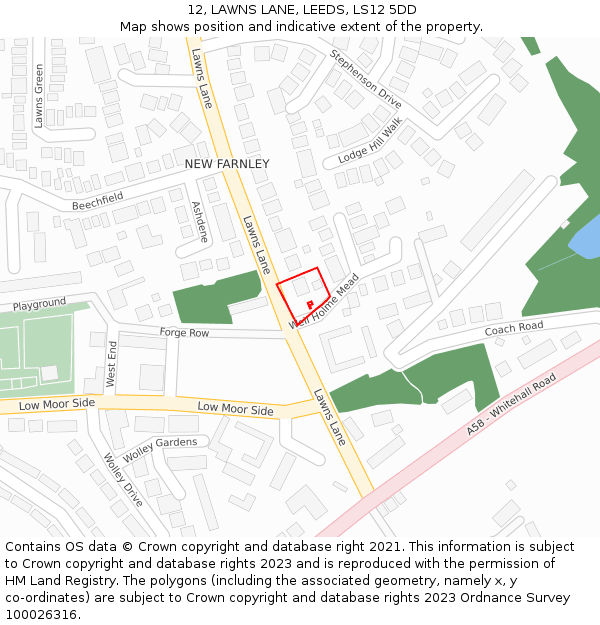 12, LAWNS LANE, LEEDS, LS12 5DD: Location map and indicative extent of plot