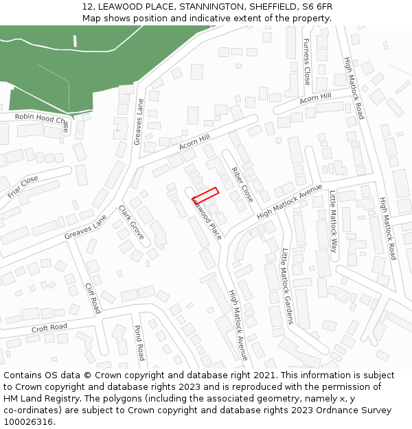 12, LEAWOOD PLACE, STANNINGTON, SHEFFIELD, S6 6FR: Location map and indicative extent of plot