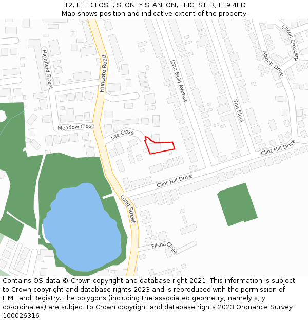 12, LEE CLOSE, STONEY STANTON, LEICESTER, LE9 4ED: Location map and indicative extent of plot