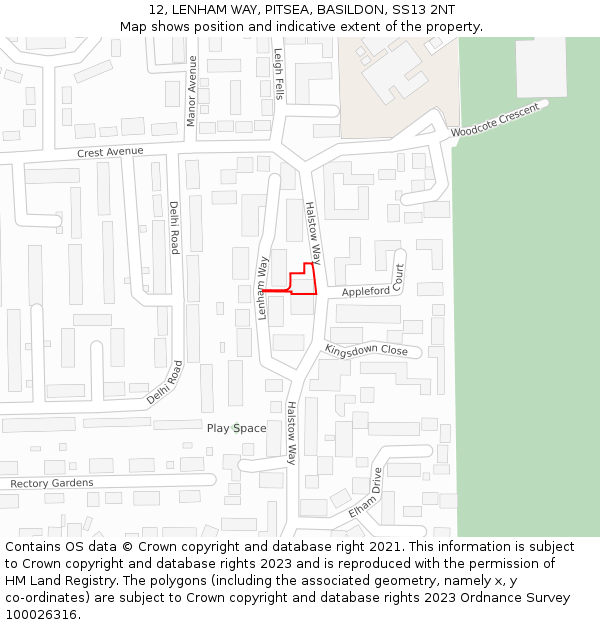 12, LENHAM WAY, PITSEA, BASILDON, SS13 2NT: Location map and indicative extent of plot