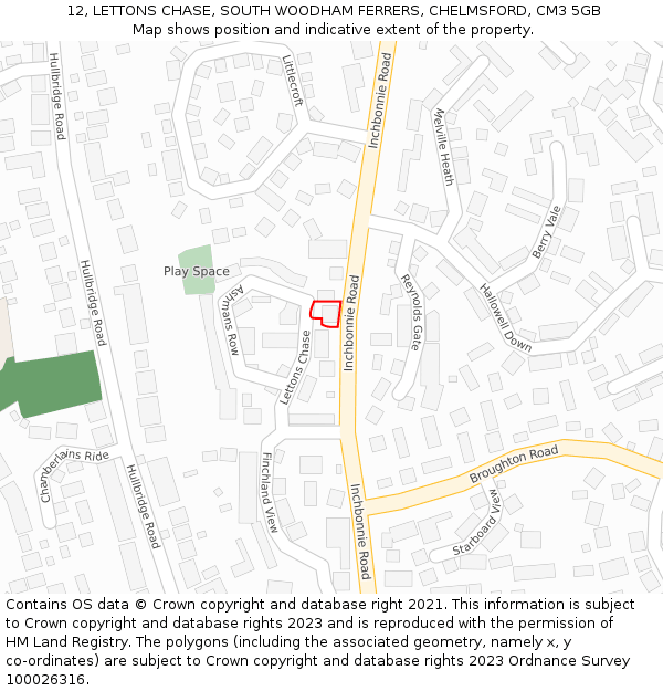 12, LETTONS CHASE, SOUTH WOODHAM FERRERS, CHELMSFORD, CM3 5GB: Location map and indicative extent of plot