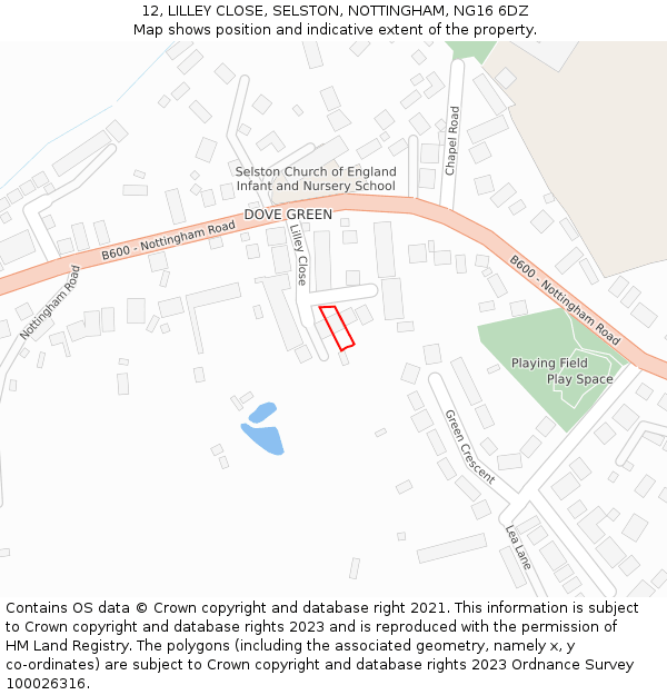 12, LILLEY CLOSE, SELSTON, NOTTINGHAM, NG16 6DZ: Location map and indicative extent of plot