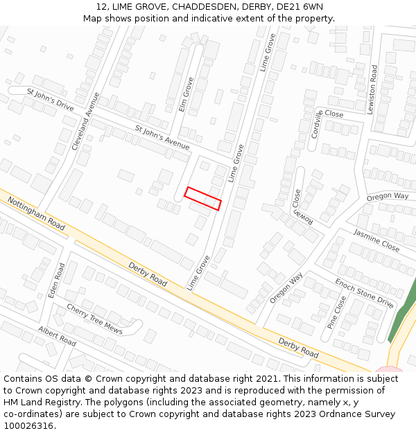 12, LIME GROVE, CHADDESDEN, DERBY, DE21 6WN: Location map and indicative extent of plot