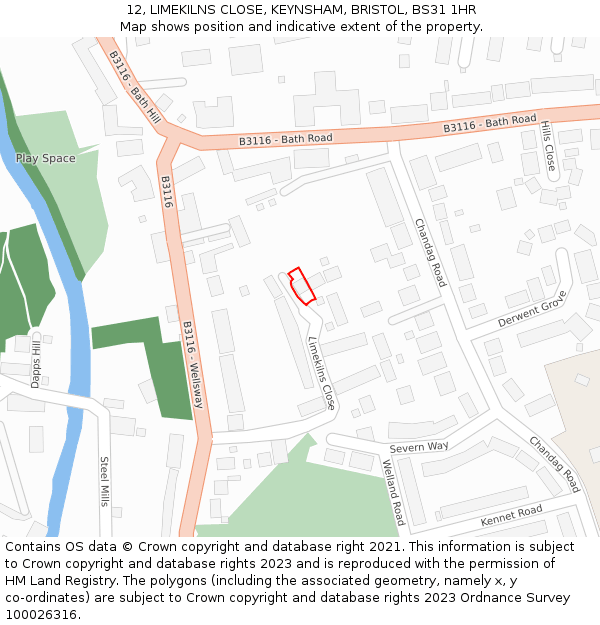 12, LIMEKILNS CLOSE, KEYNSHAM, BRISTOL, BS31 1HR: Location map and indicative extent of plot