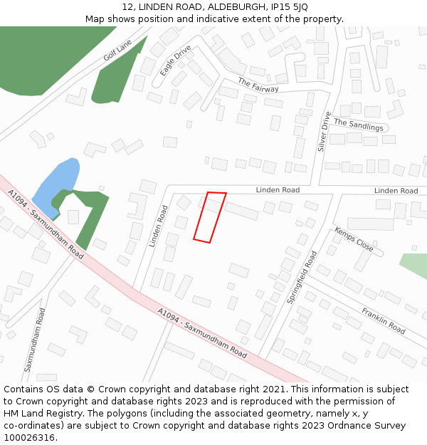 12, LINDEN ROAD, ALDEBURGH, IP15 5JQ: Location map and indicative extent of plot