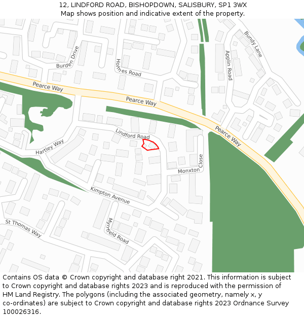 12, LINDFORD ROAD, BISHOPDOWN, SALISBURY, SP1 3WX: Location map and indicative extent of plot