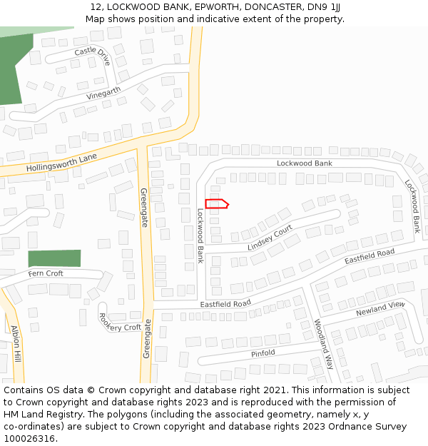 12, LOCKWOOD BANK, EPWORTH, DONCASTER, DN9 1JJ: Location map and indicative extent of plot