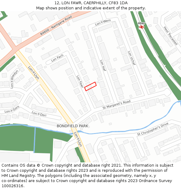 12, LON FAWR, CAERPHILLY, CF83 1DA: Location map and indicative extent of plot