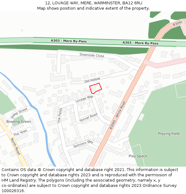 12, LOVAGE WAY, MERE, WARMINSTER, BA12 6RU: Location map and indicative extent of plot