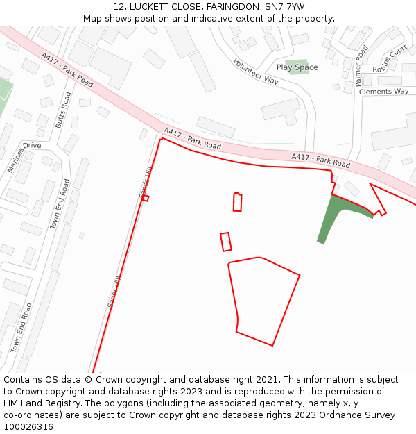 12, LUCKETT CLOSE, FARINGDON, SN7 7YW: Location map and indicative extent of plot