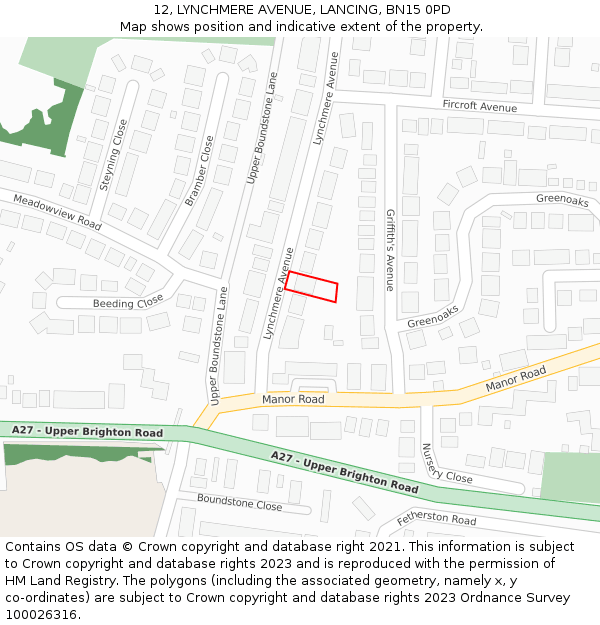 12, LYNCHMERE AVENUE, LANCING, BN15 0PD: Location map and indicative extent of plot