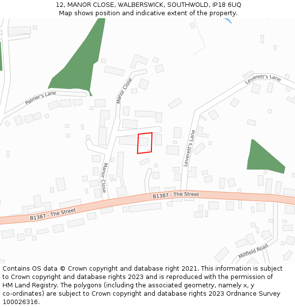 12, MANOR CLOSE, WALBERSWICK, SOUTHWOLD, IP18 6UQ: Location map and indicative extent of plot