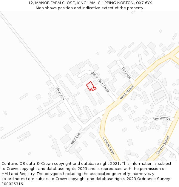 12, MANOR FARM CLOSE, KINGHAM, CHIPPING NORTON, OX7 6YX: Location map and indicative extent of plot