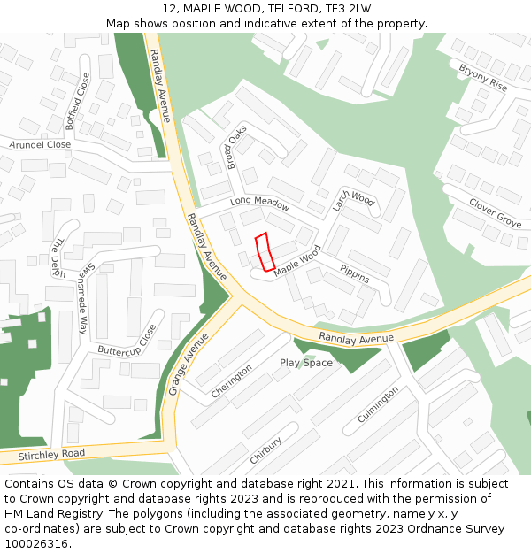 12, MAPLE WOOD, TELFORD, TF3 2LW: Location map and indicative extent of plot